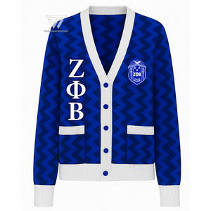 Custom Greek Zeta Phi Beta Sorority 1920 Embroidered Zig Zag Knitted College <b>Cardigan</b> Cotton Sweater Greek Paraphernalia - Product Image 1