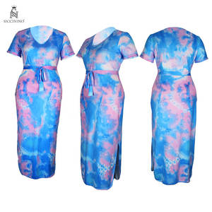 Robe décontractée grande taille pour femme, imprimée tie-dye, col rond, maxi, crochetée, zippée, drapée, respirante, naturelle, pour les loisirs, vente en gros - Product Image 5