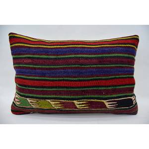 Almohada de lana de retazos Kilim Multicolor, 16X24 pulgadas, cojín decorativo cuadrado esponjoso de lujo, ropa de cama tejida con hojas Vintage - Product Image 1