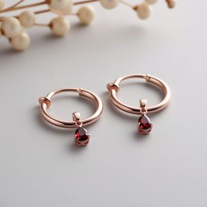 Элегантные однотонные серьги-гвоздики из розового золота с красным драгоценным камнем, подвесные ювелирные изделия на заказ с гранатовым Рубином, модный стиль - Product Image 2