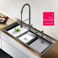 Cascade robinet extractible évier de cuisine lavabo maison blanchisserie tasse laveuse bol unique grand grand évier de cuisine en acier inoxydable 304