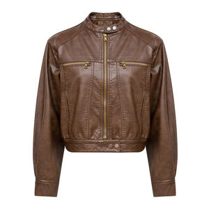 Fabricants de vestes en cuir Vêtements personnalisés Blouson motard à col montant et fermeture éclair Faux cuir pour femmes - Product Image 1