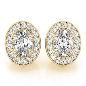 Pendiente de tuerca estilo Halo de diamante de corte ovalado y redondo para mujer - Product Image 1