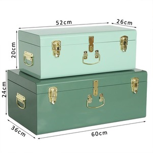 Set of 2 Light Blue and Dark Green Decorative <b>Metal</b> <b>Trunks</b> Custom Travel Picnic <b>Metal</b> <b>Trunk</b> with <b>Trunk</b> Lock - Product Image 4