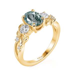 Jeulia Gold Plated Bypass Oval <b>Moss</b> <b>Agate</b> Fashion Engagement <b>Ring</b> - Product Image 2