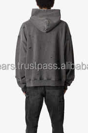 Sudadera con Capucha de Manga Larga para Hombre, Estilo Europeo Americano, Lavado Ácido, Desgastada, 100% Algodón, Lisa, Anti-Pilling - Product Image 6