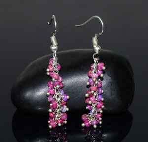 Natural Fire Lavender Ethiopian <b>Opal</b> Sterling Silver Beaded Cluster <b>Earrings</b> Bezel Setting Rhodium Elegant Handmade Party - Product Image 1
