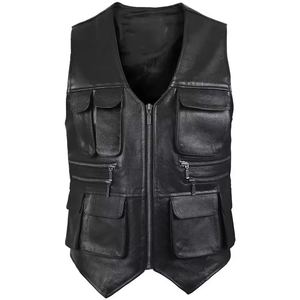 Gilet de moto en cuir noir pour hommes maillot de course inspiré mode hiver peau de vache Biker gilet Logo personnalisé gilet décontracté - Product Image 4