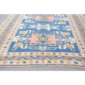 Alfombra de lana de retazos azul Beige tradicional, 4,6x6,2 pies, diseño turco Vintage, alfombra para sala de estar, látex, nuevo para decoraciones del hogar - Product Image 3