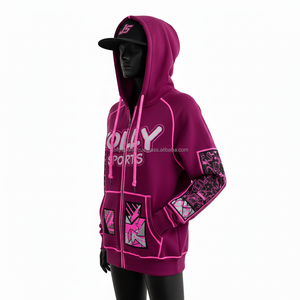 Sudadera con Capucha de Forro Polar de Poliéster GSM para Mujer, Color Rosa, Costuras en Contraste, Panel de Manga con Diseño Artístico, Logotipo Personalizado, Impresión por Transferencia de Calor, Sudaderas Básicas - Product Image 4