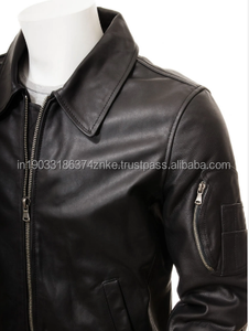 Blouson d'aviateur en cuir véritable noir de moto personnalisé Offre Spéciale veste en cuir véritable hommes coque personnalisée pour l'hiver - Product Image 2