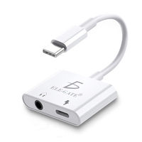 Adaptateur de casque ELE-GATE 2-en-1 double Type C vers prise jack 3,5 mm, neuf, en ABS, modèle WI.JBC039 pour téléphones mobiles