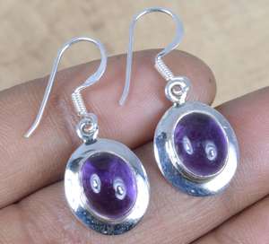 <b>Purple</b> Amethyst <b>Earrings</b> 925 Sterling Silver Oval Gemstone Hook <b>Earrings</b> Handmade Jewelry Gift for Christmas - Product Image 3