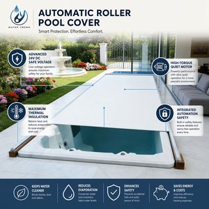 Cubierta de Piscina Motorizada de Aluminio con Persianas Enrollables Water Crown, Caja de Almacenamiento de Lamas Retráctiles, Control Remoto, Automática, Residencial - Product Image 2