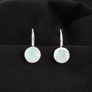 Pendientes de Plata de Ley con Calcedonia Aqua, Hechos a Mano, Joyería Elegante con Piedra de Nacimiento de Mayo para Mujer, Chapados en Oro, Certificados por IGI - Product Image 1