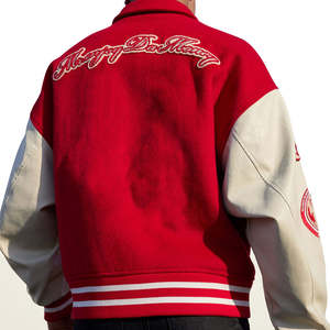 Chaquetas universitarias de hombre de talla grande de béisbol lisas con mangas de piel auténtica parcheadas con bordado de chenilla elegante personalizado al por mayor - Product Image 2