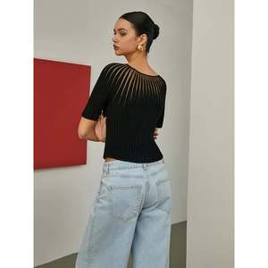 Pulôver Feminino de Malha Aberta com Bordado - Malha Fina Respirável Preta S-XXL - Product Image 2