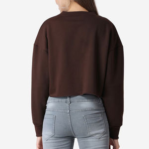 Sweat-shirt haut court marron uni pour femmes à coupe ample en matériau personnalisable de haute qualité pour l'hiver Position du logo avant - Product Image 3