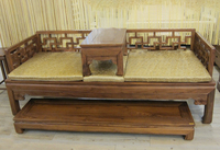 Exquisites, nachhaltiges, langlebiges, komfortables, modisches chinesisches Teakholz-Modulsofa-Set: Relaxsofa, Arhat-Bett, Fußstütze für den Wohnbereich
