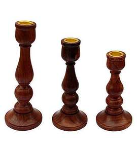 <b>Set</b> of 3 Decorative Wooden <b>Candle</b> Stand Finished Wax <b>Candle</b> Holder for Home Office & Living Room Decor Wood Lanterns <b>Candle</b> Jars - Product Image 1
