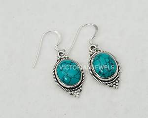 ต่างหูแบบตะขอเกี่ยวทำจากเงินสเตอร์ลิงสีฟ้าเทอร์ควอยซ์เดือน925 - Product Image 1