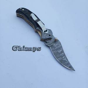 Cuchillo Plegable de Acero de Damasco de Alta Calidad, Táctico, para Caza, Multiherramienta, Personalizable OEM, Mango de Cuerno de Carnero, Garantía de 3 Años - Product Image 3