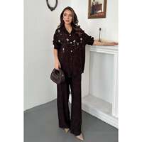 Ensemble chemise et pantalon en tissu brun - Brun