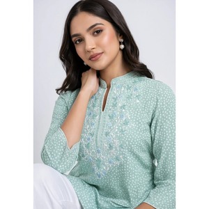 Blusa de Algodón Popelina Azul Cielo para Mujer, Bordada, Elegante, de Secado Rápido, Estilo Étnico de Verano, Rama's - Product Image 2