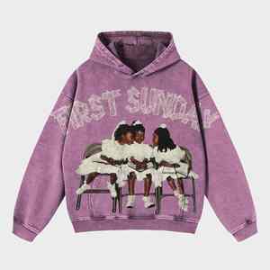 2025 hommes fidèles dimanches Vintage graphique lavé à l'acide sweat à capuche surdimensionné casual manches longues et poches latérales Streetwear mode - Product Image 1