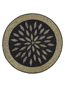 Polyester & Beaded Placemat With <b>Round</b> <b>Black</b> Dot Golden Embroidery Pattern Best for Bed <b>Side</b> <b>Table</b> Center Wedding Parties - Product Image 5
