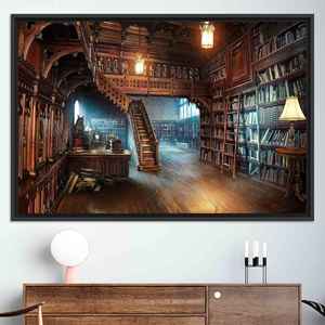 Arte moderno impreso en lienzo: elegante impresión de regalo para amantes de los libros, lienzo con marco negro - Product Image 1