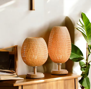 Pantalla de mesa de bambú hecha a mano, Base de madera, iluminación ambiental cálida para dormitorio, sala de estar para uso en interiores - Product Image 2