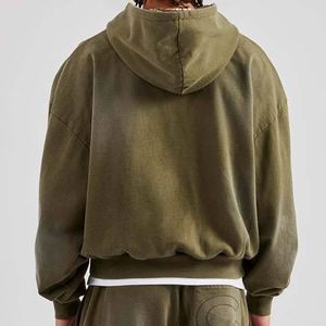 Pull à capuche en éponge française poids lourd personnalisé pour hommes, survêtement grande taille délavé à l'acide, imprimé et respirant pour l'hiver - Product Image 2