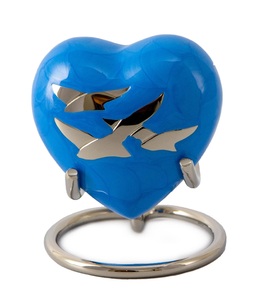 Urne oiseau en métal bleu pour cendres funéraire funéraire crémation souvenir urnes d'amour coeur décoratif en laiton avec support urne de taille personnalisée - Product Image 6