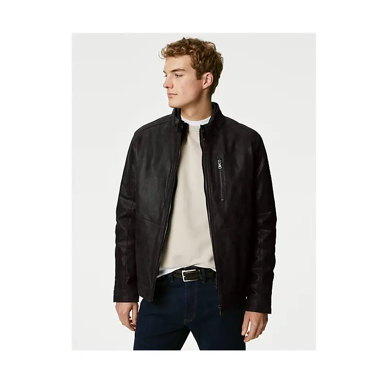 Most Selling Long Sleeve Zipper Coat Men's Leather Jacket for Worldwide Exporter and Supplier from India