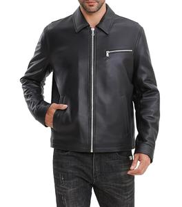 Chaqueta de motorista negra elegante de alta calidad con logotipo personalizado para hombre a la moda, chaqueta de cuero OEM genuino personalizada para hombre al por mayor - Product Image 1