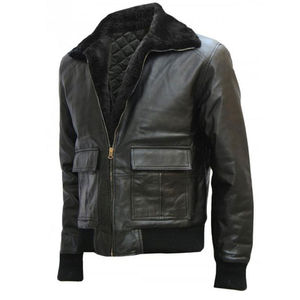 Veste en cuir haut de gamme OEM pour hommes avec col en fourrure Vestes en cuir de mode quantité minimale de commande bas de haute qualité grande taille - Product Image 1