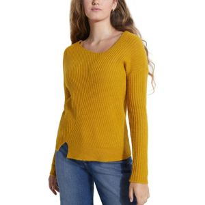 Pull GUESS Alivia jaune XS pour femme, tricot vintage respirant, imprimé de haute qualité, bouton asymétrique pour l'hiver - Product Image 1