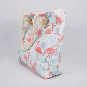 Bolso de mano personalizado impreso verano flamenco playa bolso de compras de lona portátil OEM tamaño stock de moda para mujeres suministro al por mayor - Product Image 6