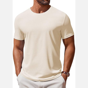 Camiseta básica clásica informal de verano con cuello redondo de manga corta lavada de secado rápido transpirable de algodón 100% para hombre - Product Image 1