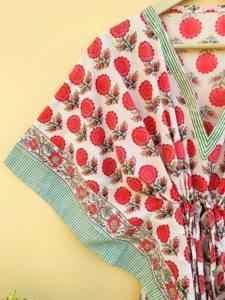 Mujeres bloque impreso Kaftan ropa de dormir hecha a mano 100% algodón Maxi vestido para ropa de dormir, Bikini Cover-Up o bata acolchada ligera - Product Image 4