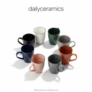 Tazze da Caffè in Ceramica Stoneware 12oz con Logo Personalizzato, Smalto Bicolore, Tazza da Tè in Porcellana con Bordo Dorato per Casa e Ufficio - Product Image 2