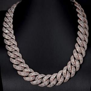 Collar de Cadena Cubana de Plata de Ley 925 de Lujo con Oro Rosa, Diamantes Moissanite VVS Certificados por IGI, Personalizado para Bodas y Fiestas - Product Image 1