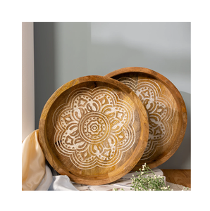 En gros Nature Assiette de présentation en bois massif Assiette de service de fruits Assiette ronde en bois d'acacia couleur marron - Product Image 5