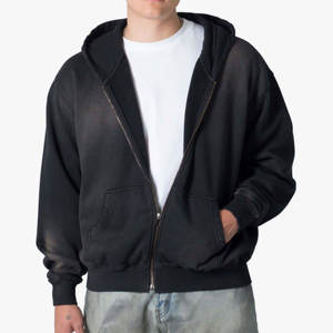 Sudadera con capucha suave con cremallera desteñida para hombre: cómoda, de alta calidad e ideal para ropa informal y actividades al aire libre - Product Image 1