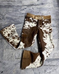 Cow Print Pants - Vintage High-Waist Flare Denim Style