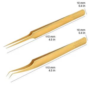 Wholesale Stainless Steel Gold Plated Eyelash Extension Tweezers <b>Kit</b> with PU Leather Case for Professional Beauty Use - Product Image 3