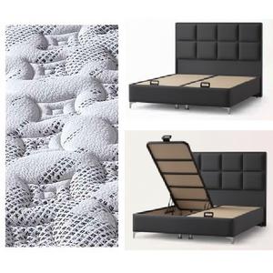 Ensemble de lit turc moderne et élégant avec sommier relevable, tête de lit décorative, ressorts Bonnel Hercules confortables à haute densité, qualité hôtelière - Product Image 1