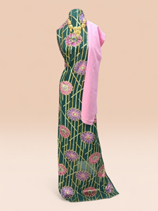 Robes de mariée élégantes en tissu de velours Dirac traditionnel somalien, jacquard sergé, imprimé floral, écologiques, avec drapé rose - Product Image 1