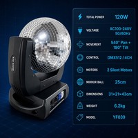 Luz de Bola Espejo Móvil 120W DMX512 540 Pan 180 Tilt Doble Motor para Escenario y Discoteca YF039